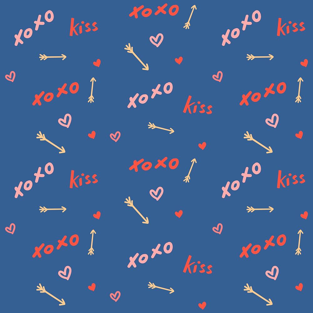 Xoxo kiss typography pattern psd on blue background