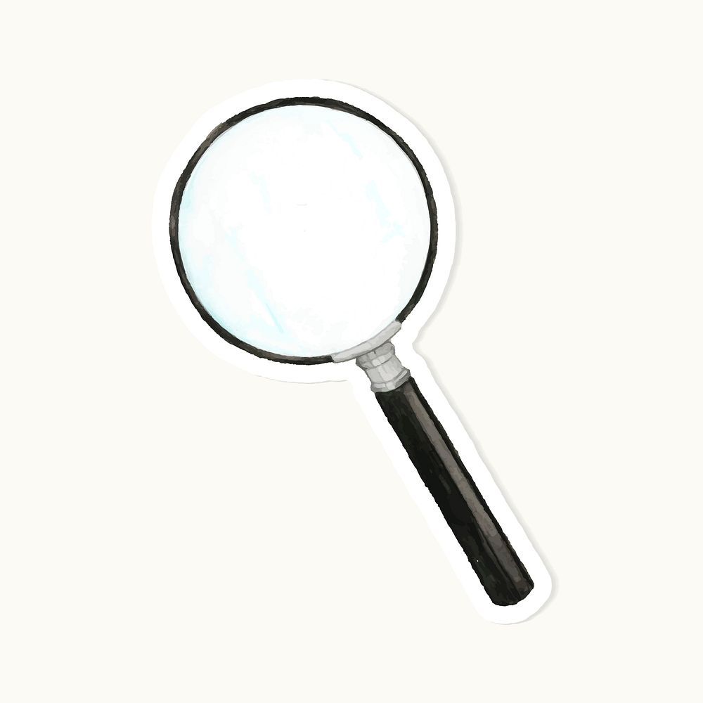 Hand drawn black magnifying glass sticker vector