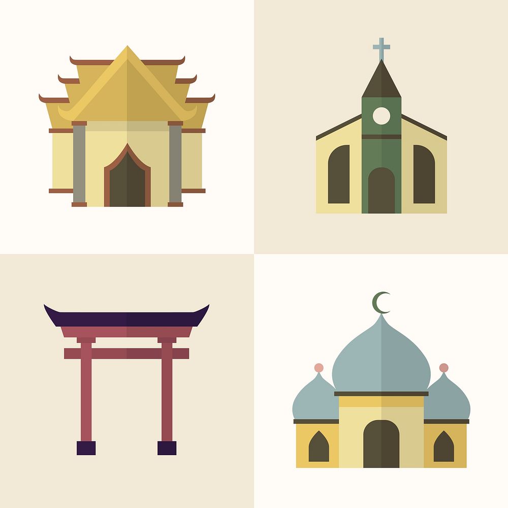 Mixed religious symbols design element set vector