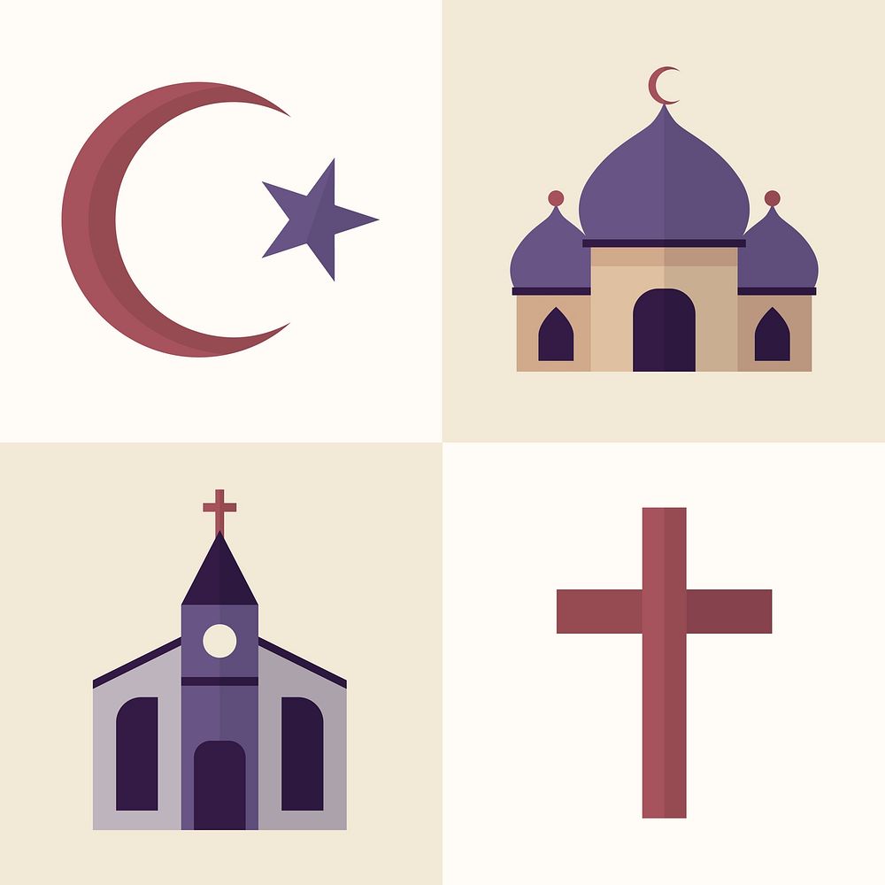 Mixed religious symbols design element set vector