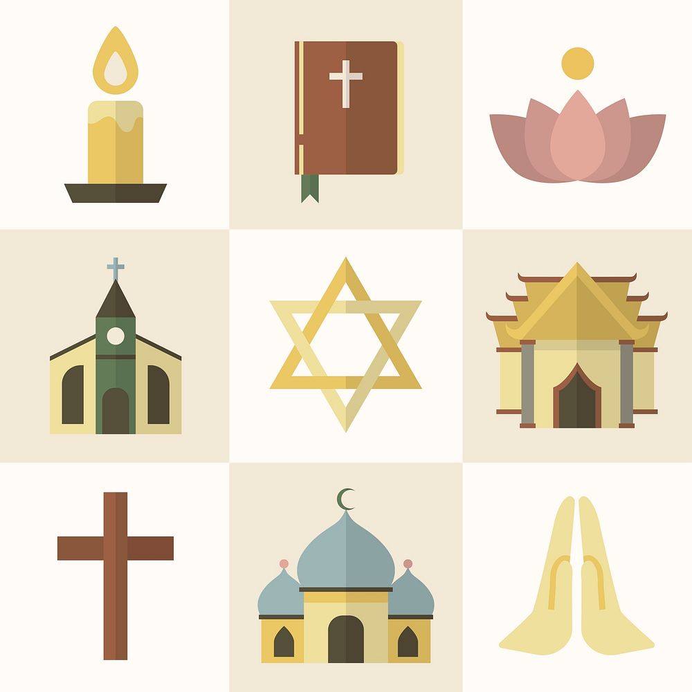 Mixed religious symbols set vector