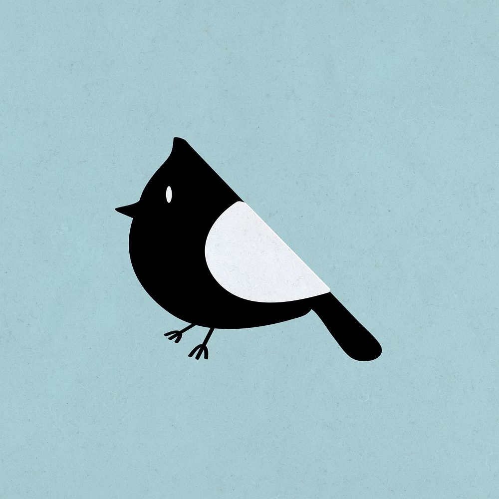 Cute black bird psd flat illustration
