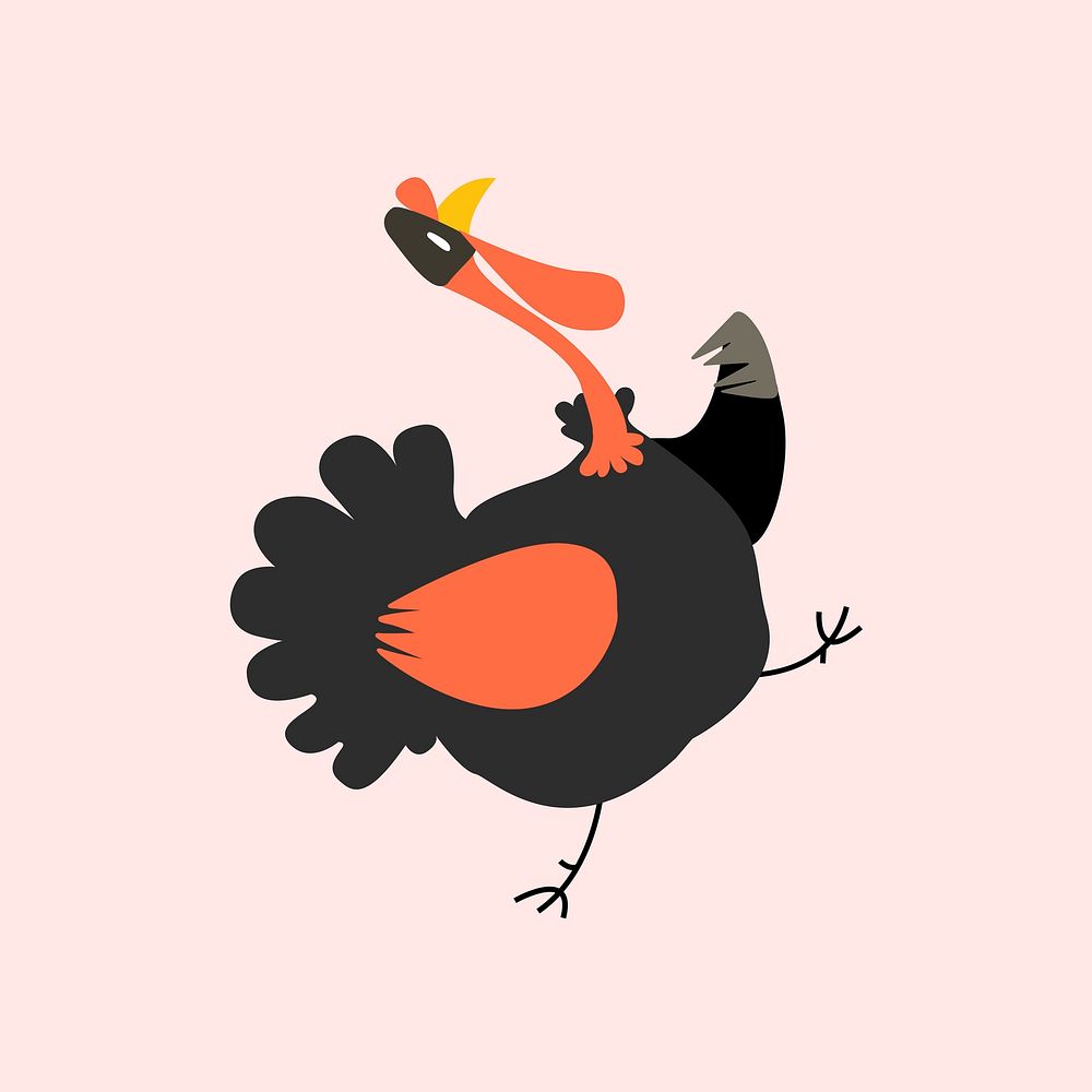 Cute little happy turkey flat illustration