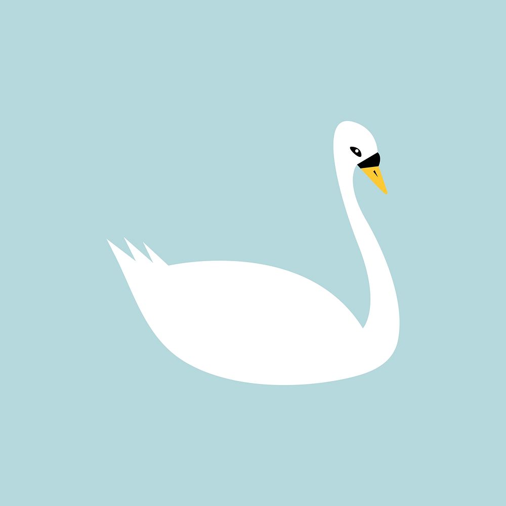 White swan flat illustration on light blue background