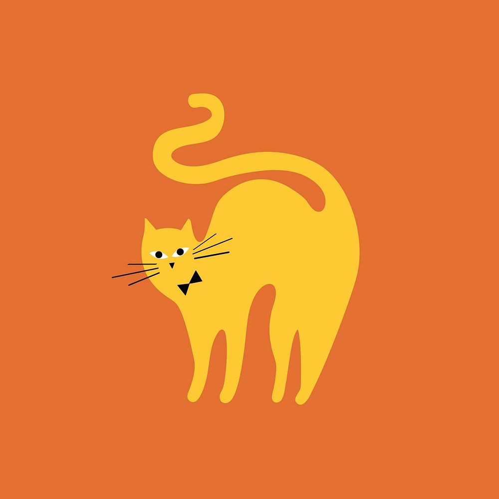 Yellow kitten flat illustration on orange background