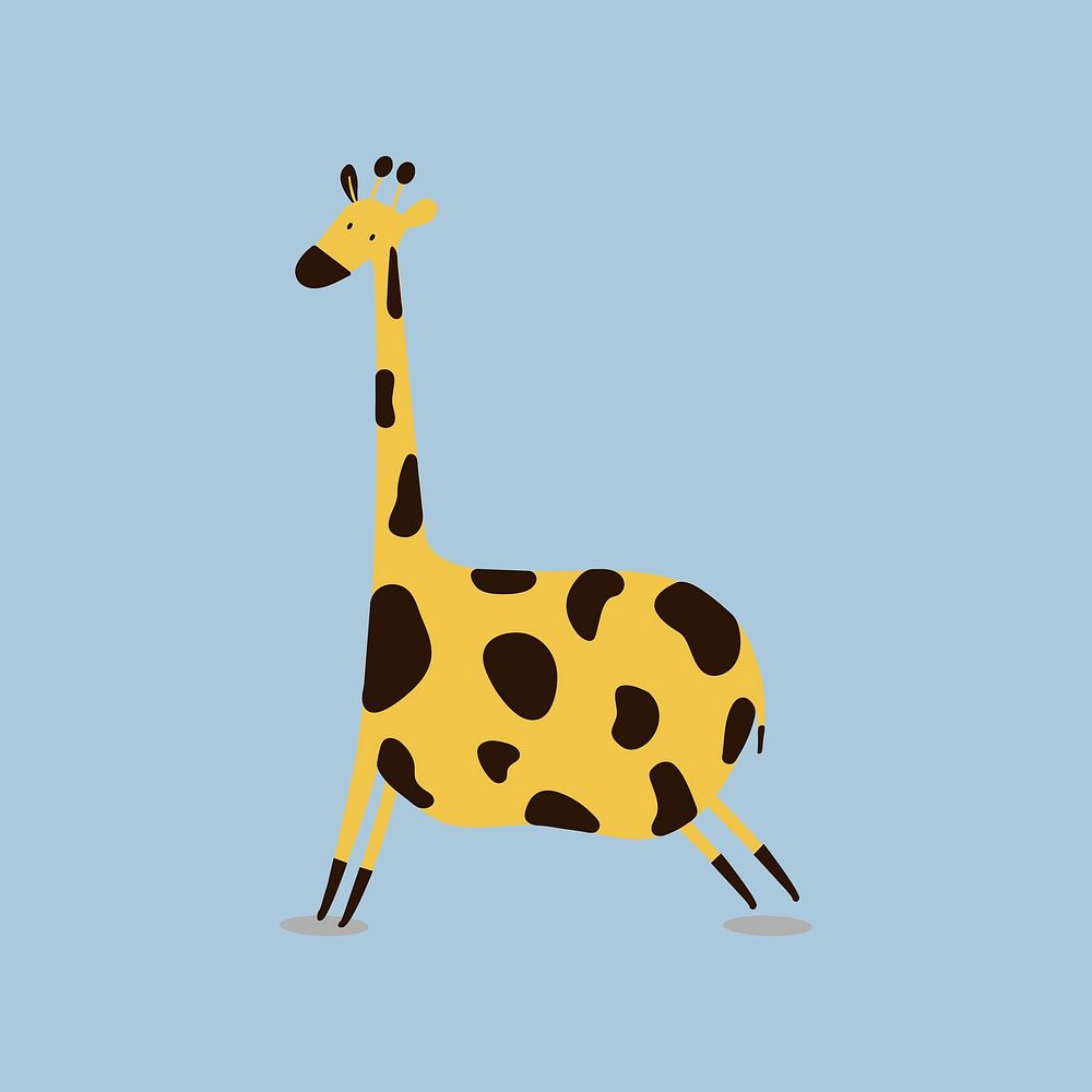 Cute giraffe animal psd doodle sticker in yellow for kids