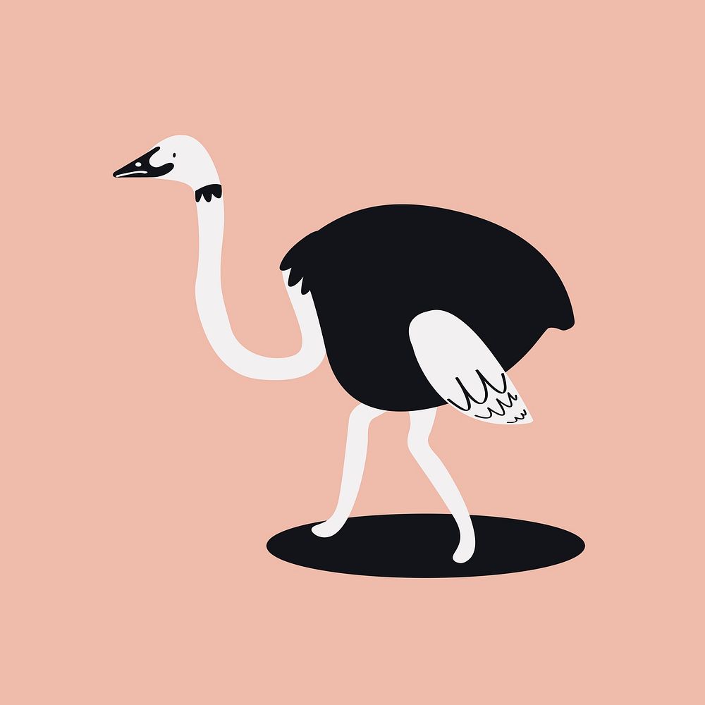 Cute ostrich animal psd doodle sticker in black for kids