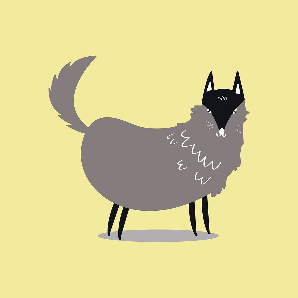Cute wolf animal doodle illustration in gray for kids