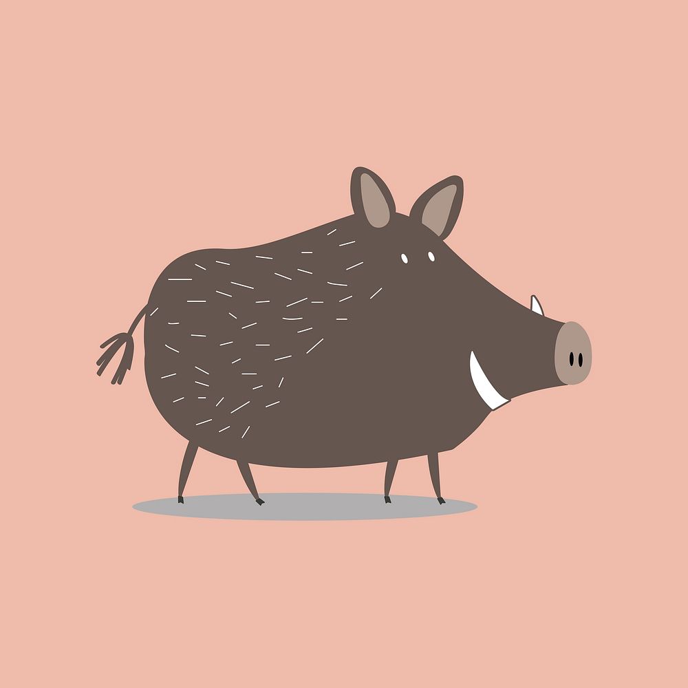 Cute wild pig animal doodle illustration in brown for kids