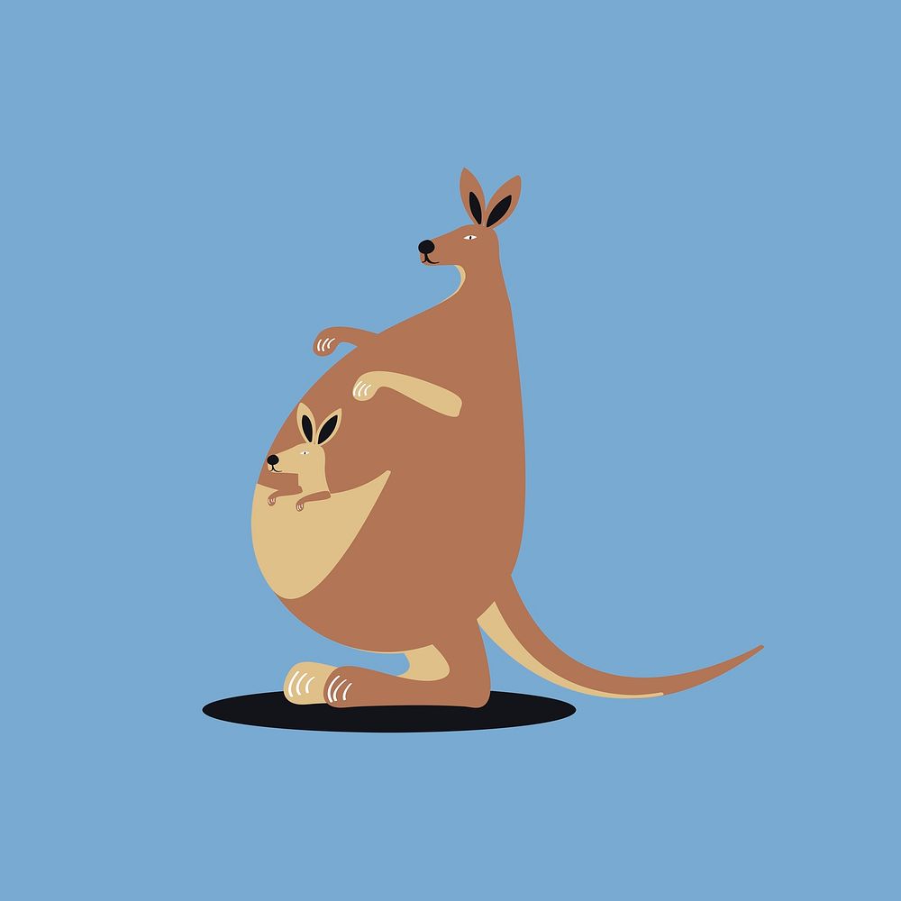 Cute kangaroo animal psd doodle sticker in brown for kids