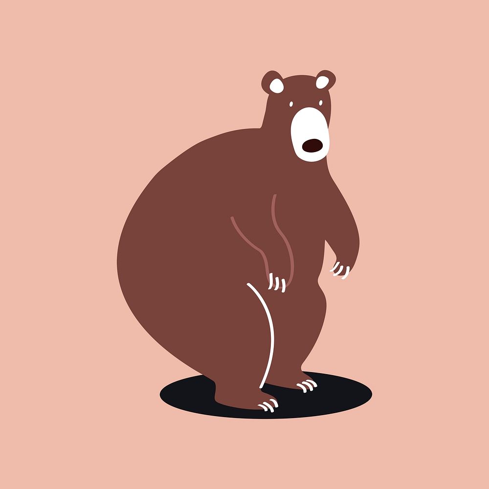 Brown grizzly bear animal psd cute wildlife cartoon sticker for kids