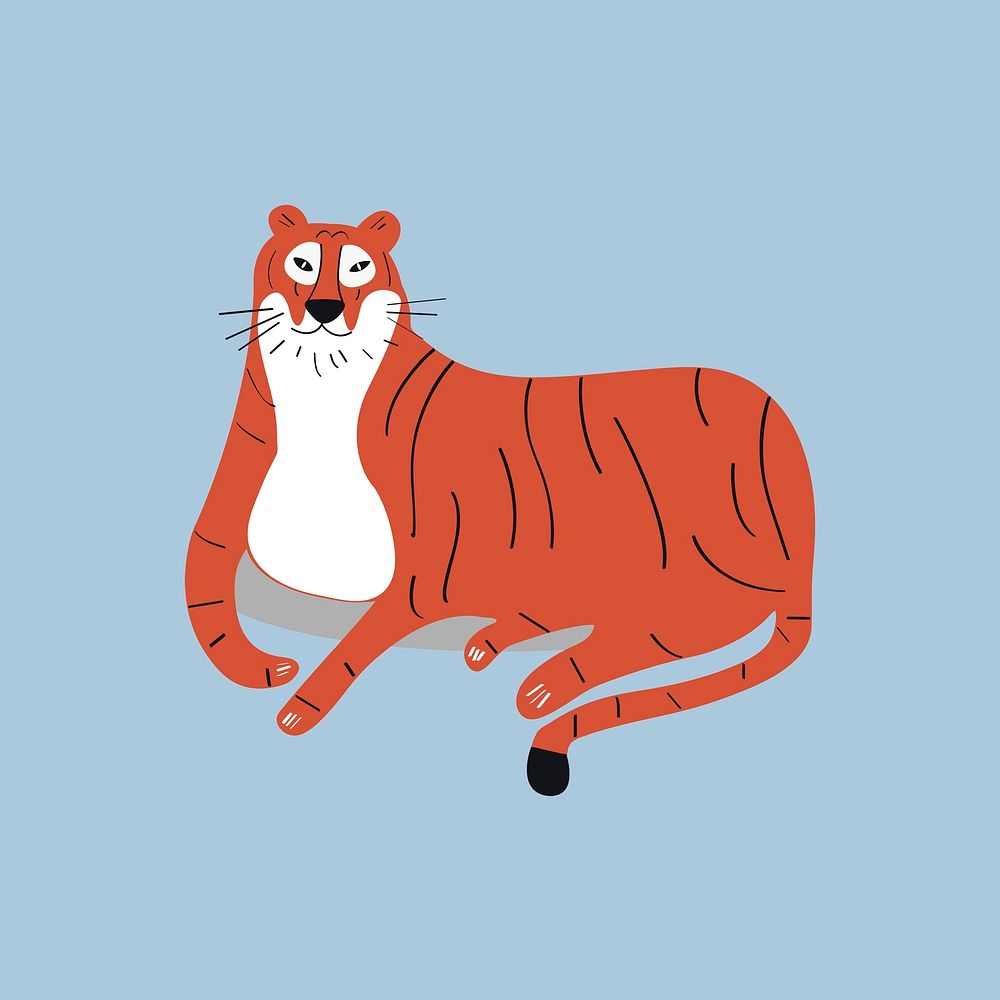Orange tiger animal psd cute wildlife cartoon sticker for kids