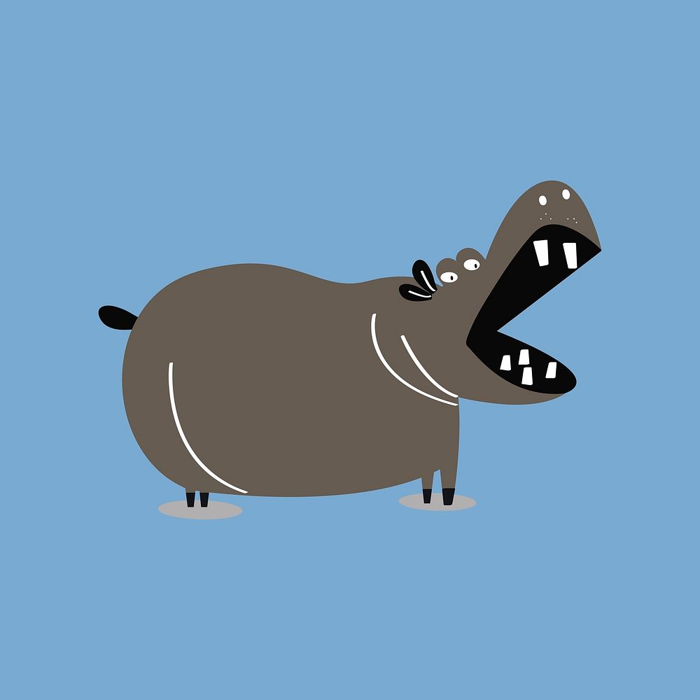 Cute hippopotamus animal doodle illustration in black for kids