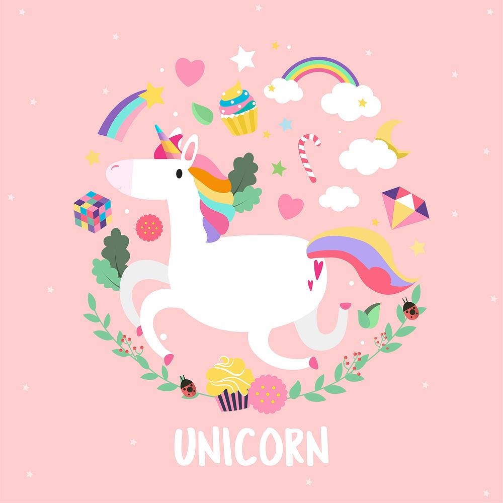 Unicorn with magical elements vector