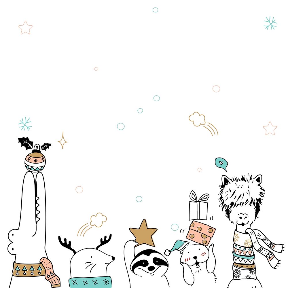 Xmas cartoon animal festive holiday card background