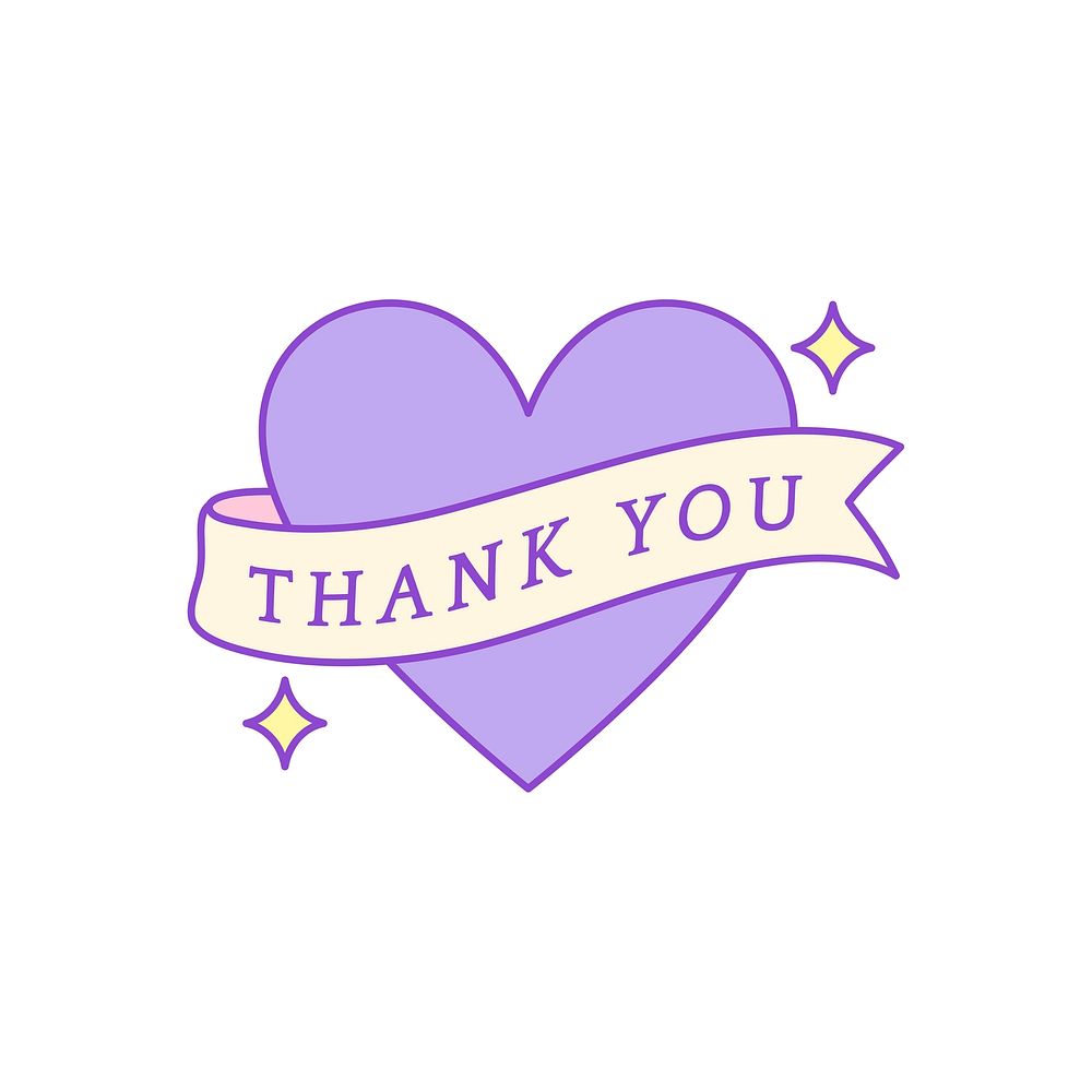 Heart-shape badge in cute pastel with thank you text illustration