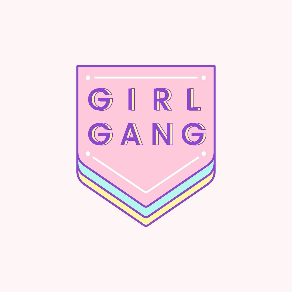 Editable pennant banner psd in pastel with girl gang text