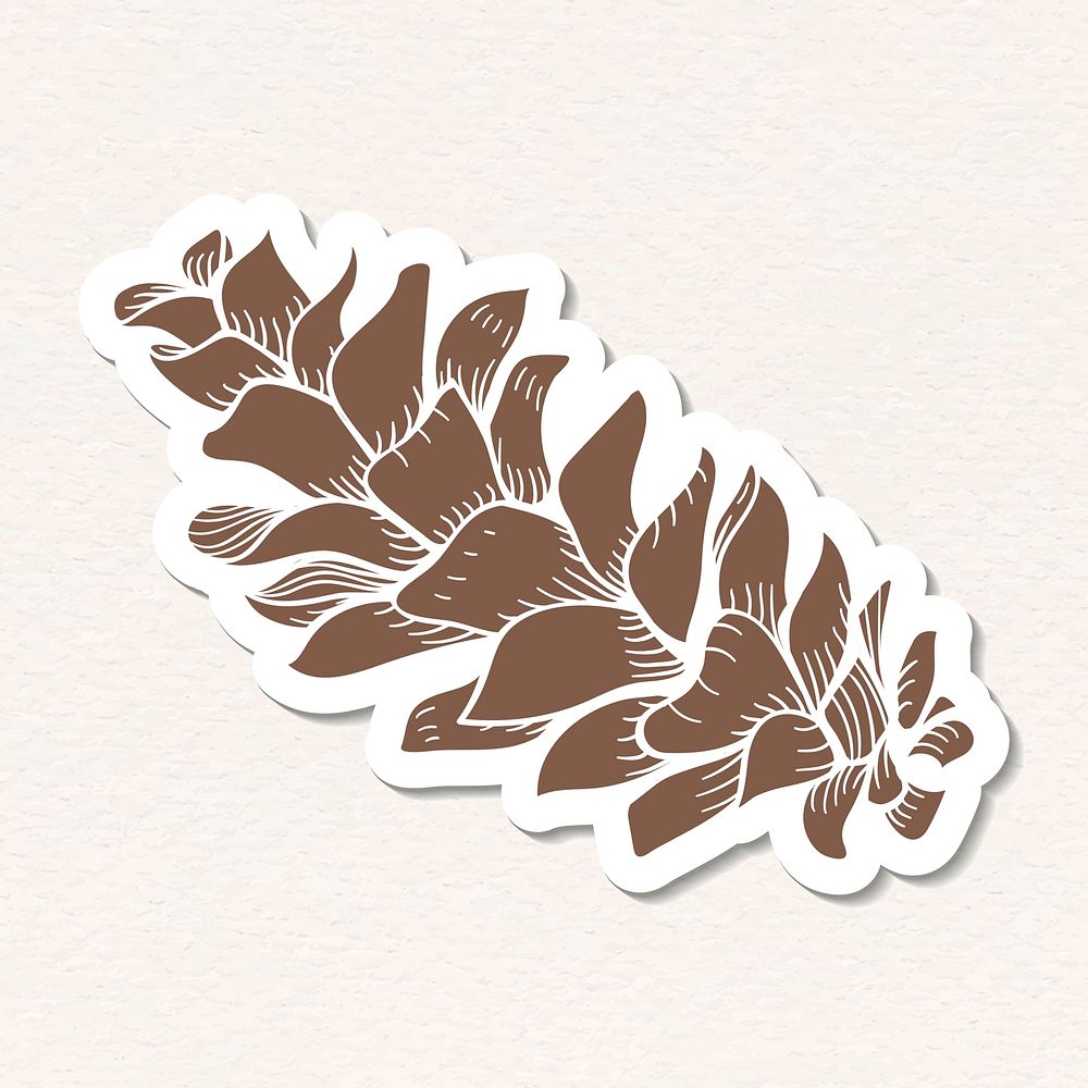 Brown foxtail pine cone sticker with a white border vector