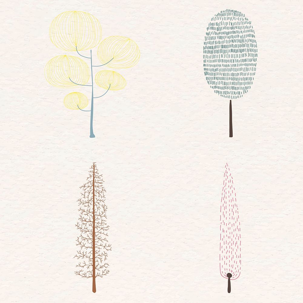 Cute pastel pine tree sticker vector set