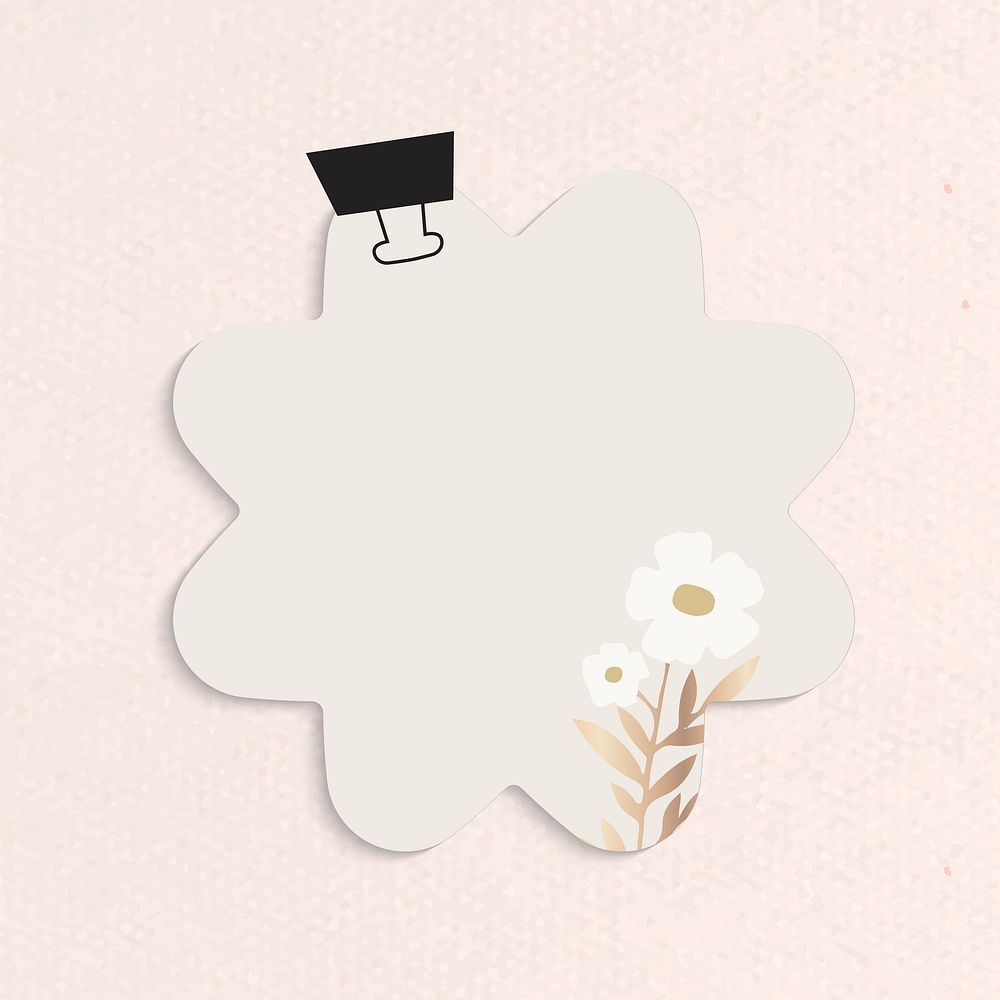 Blank flower shape notepaper set with binder clip on textured background vector