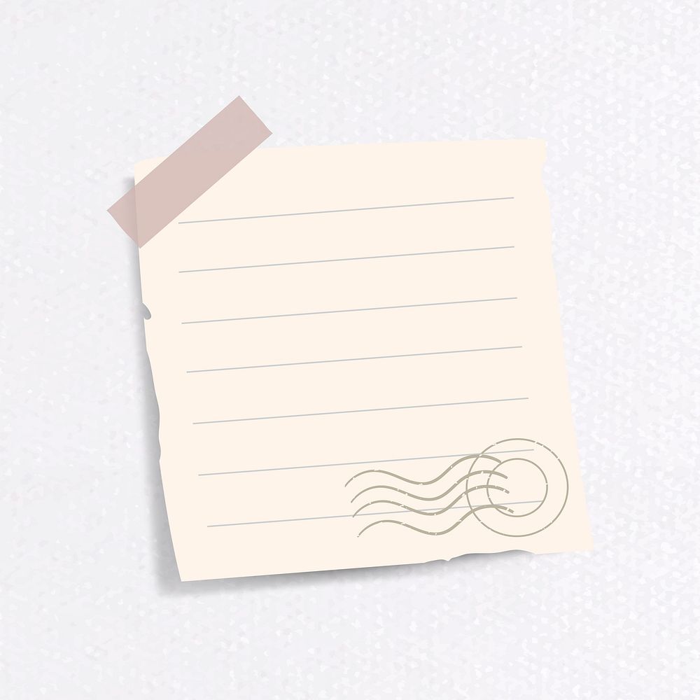 Blank lined notepaper set with sticky tape on textured paper background