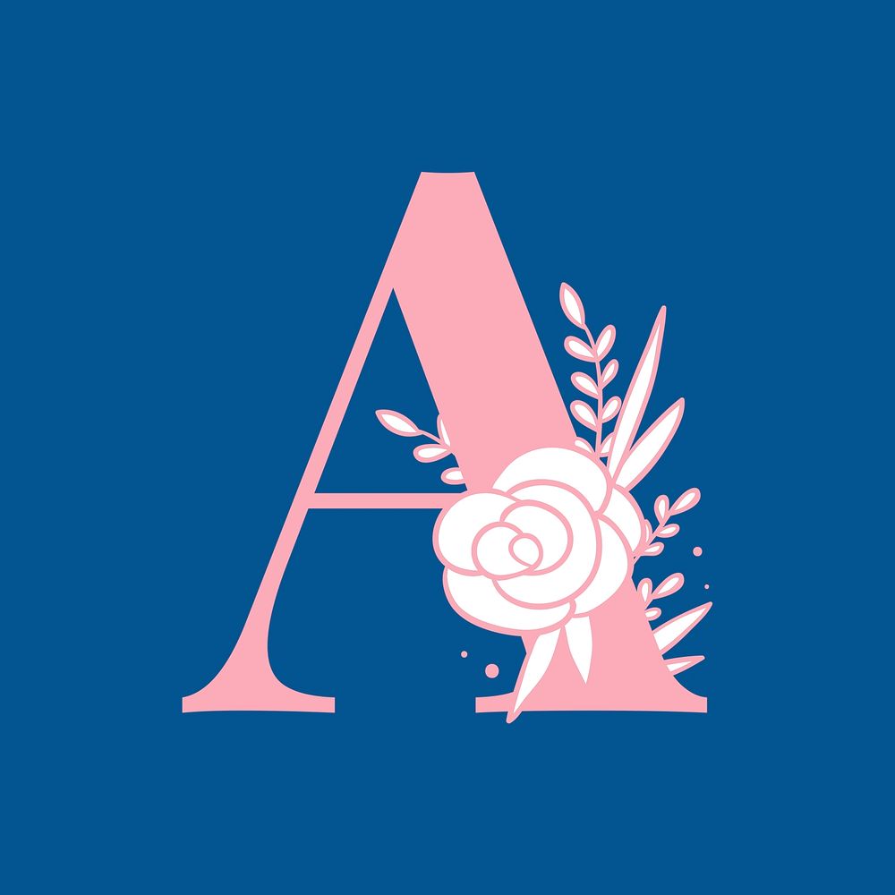 Letter A floral alphabet typography psd