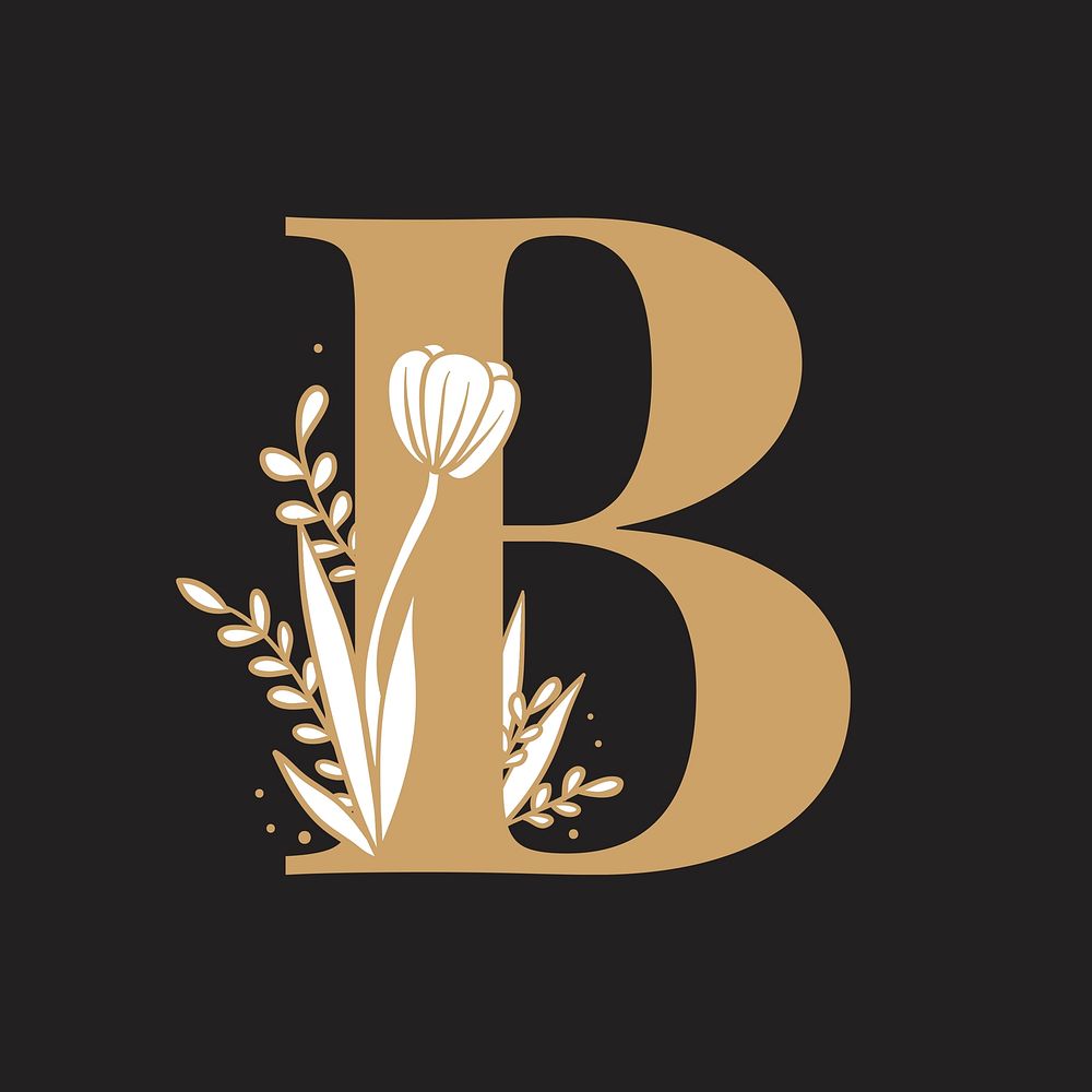 Floral letter B font typography psd