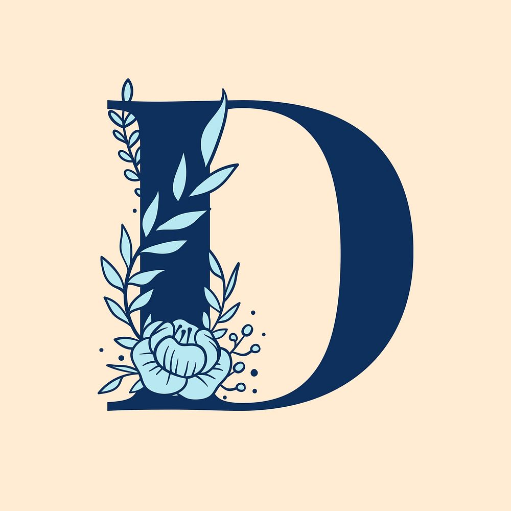 Letter D floral font typography