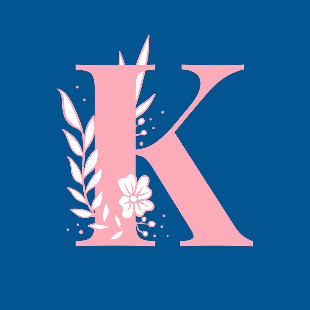 Letter K floral alphabet typography