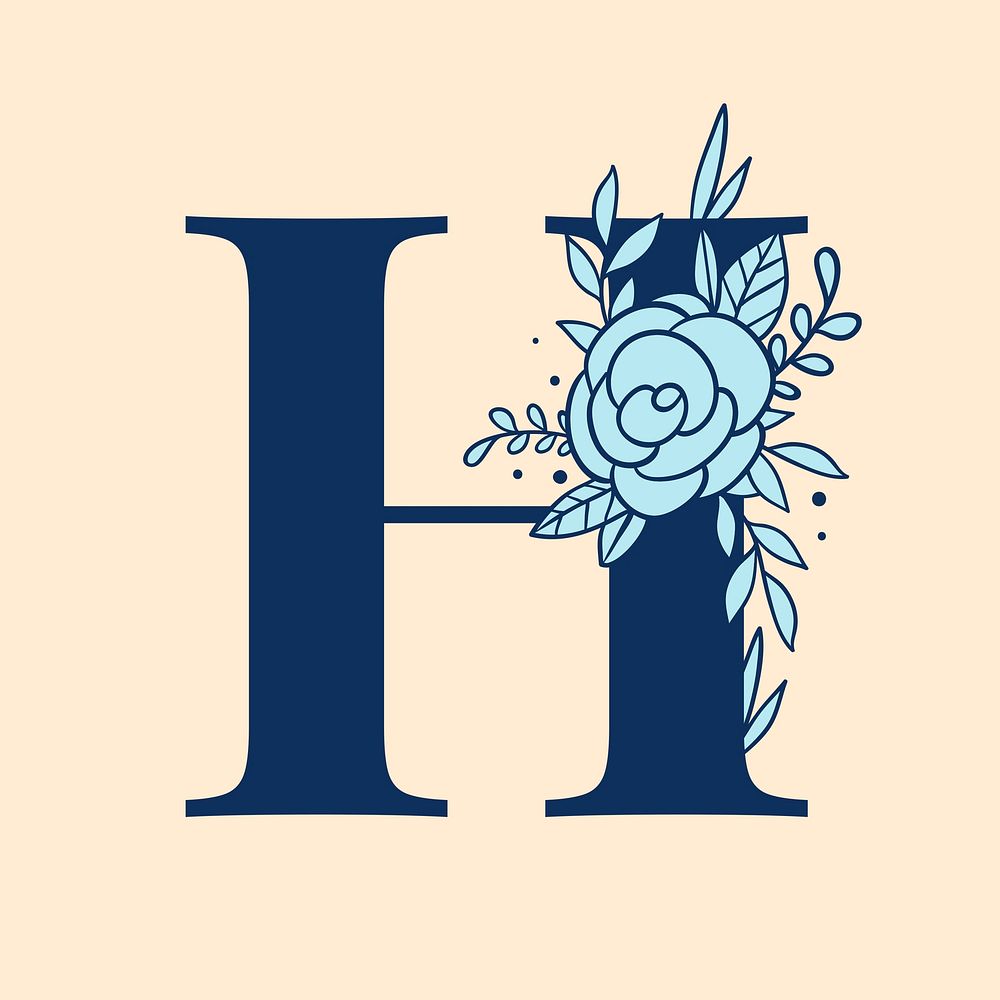Letter H floral font typography psd