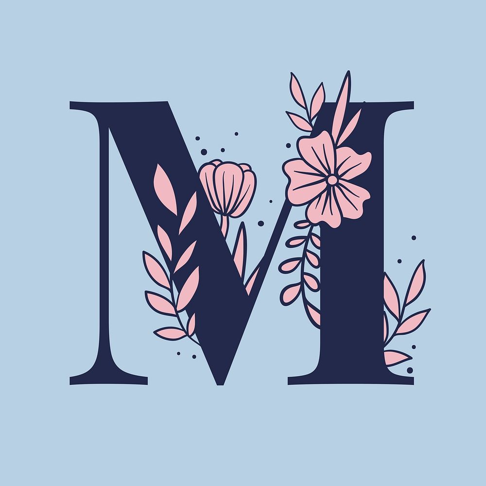 Floral letter M alphabet typography