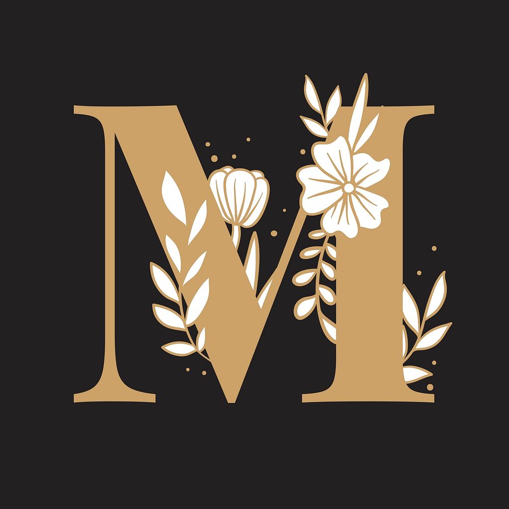 Floral letter M font typography