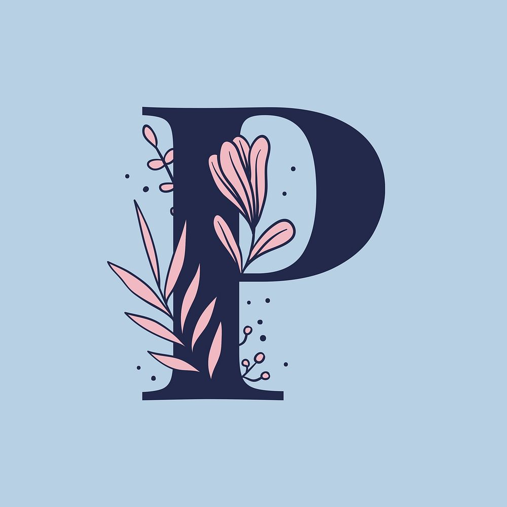 Floral letter P alphabet typography