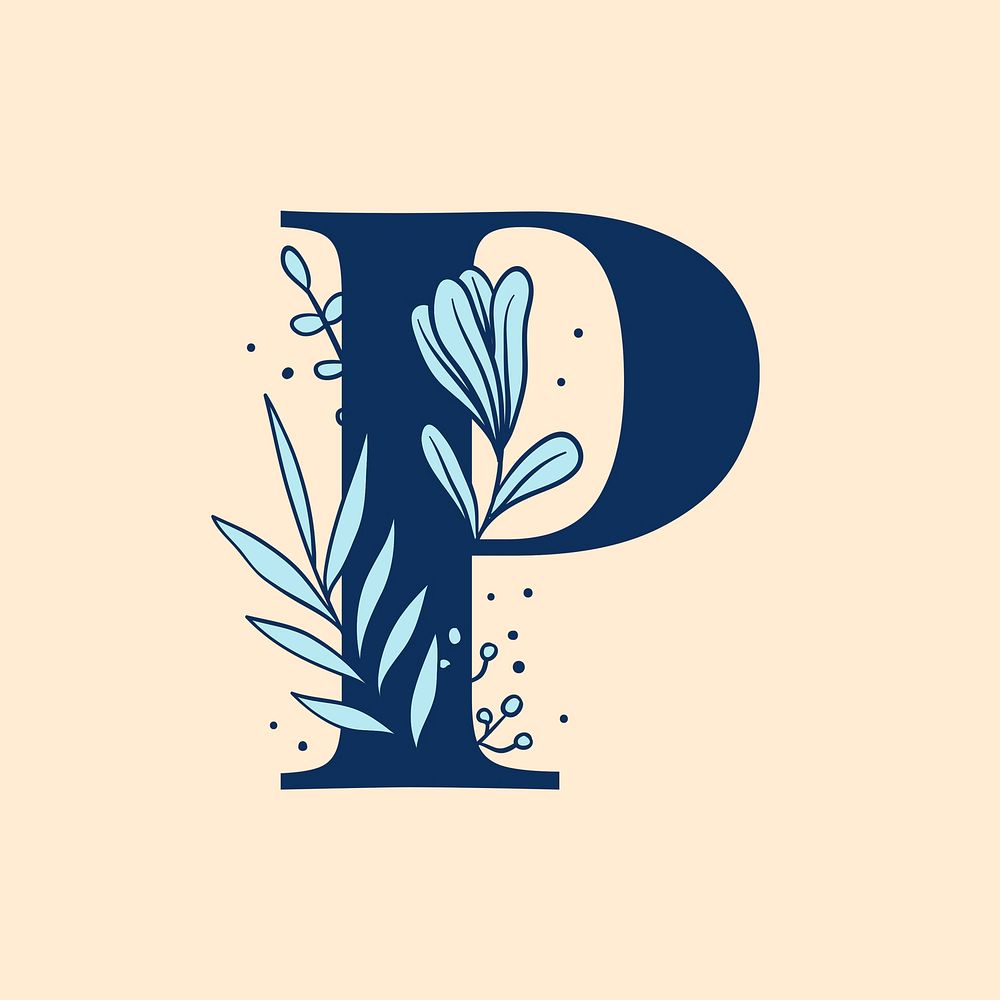 Letter P floral font typography psd