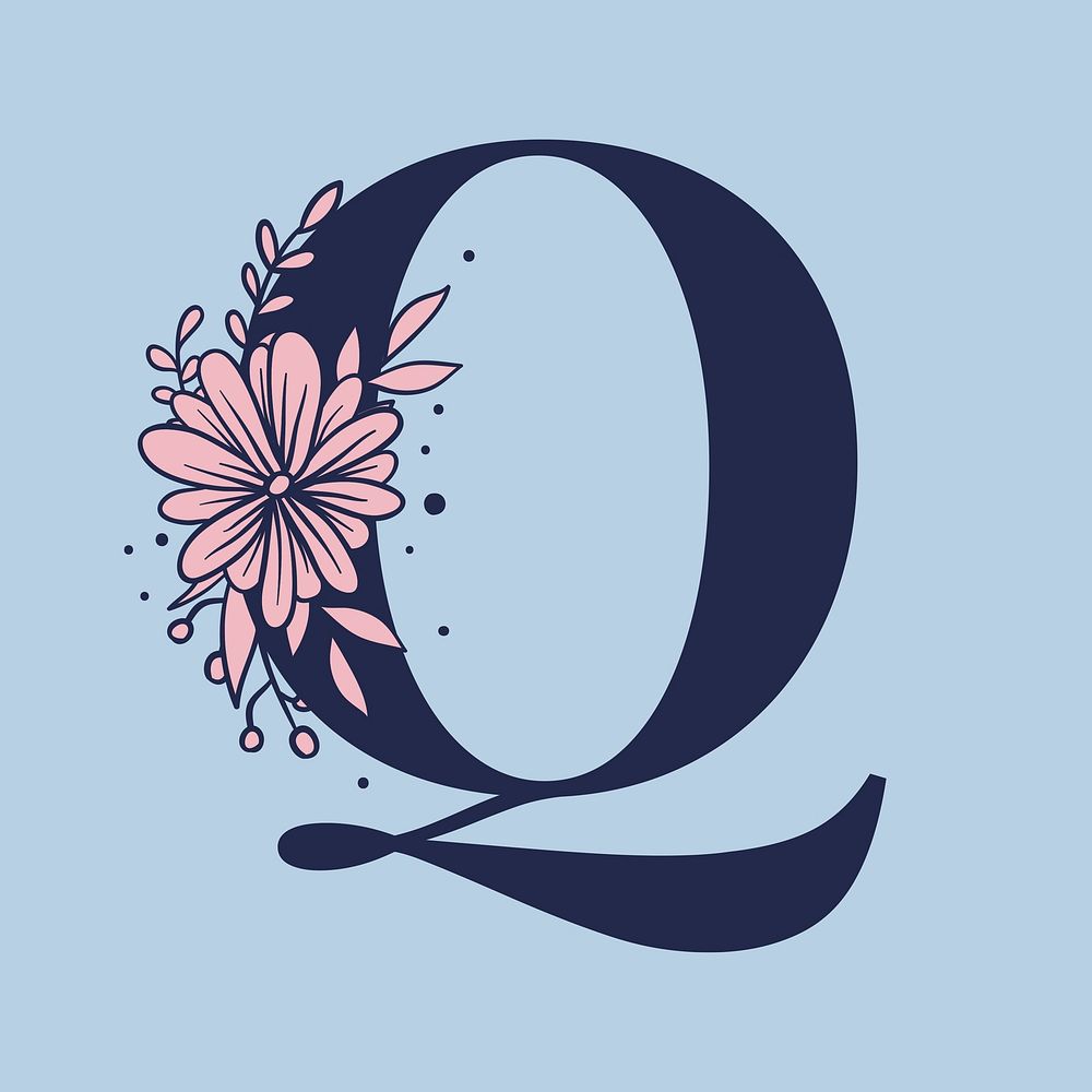Floral letter Q alphabet typography
