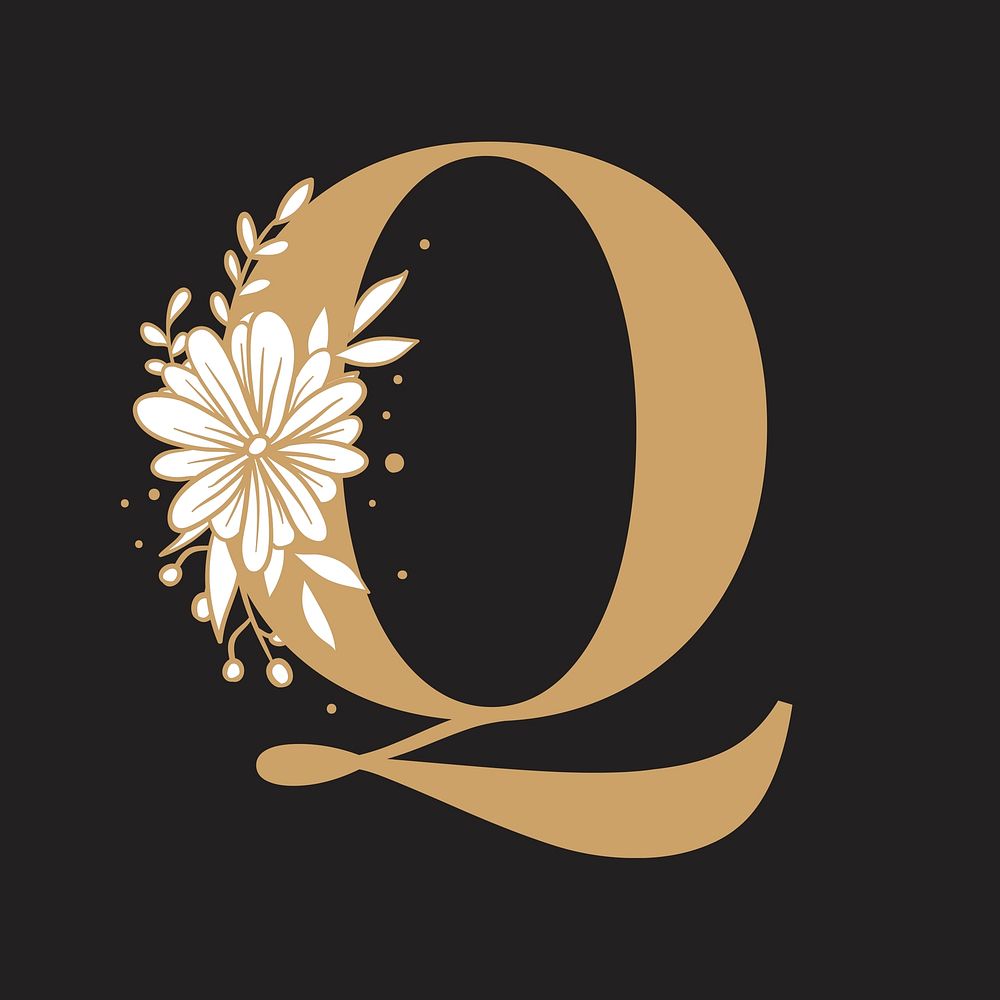 Floral letter Q font typography