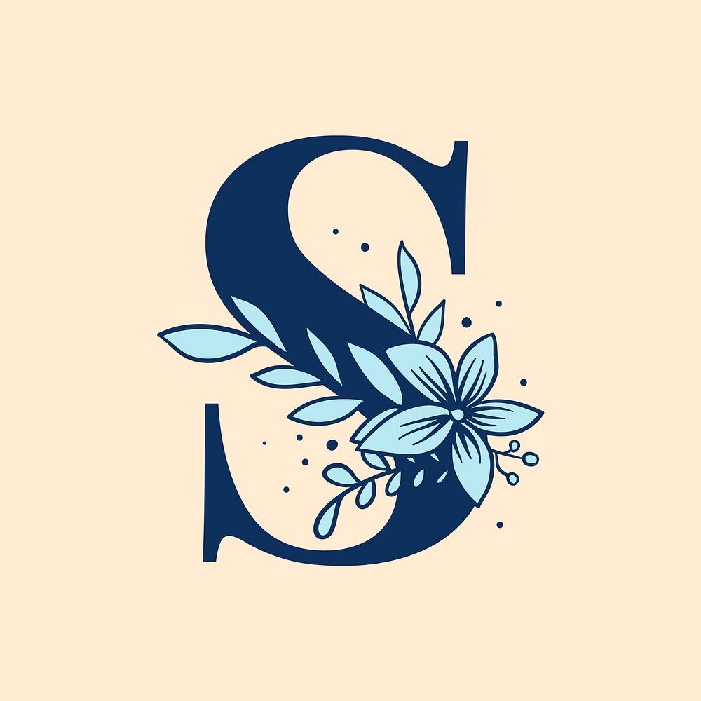 Letter S floral font typography psd