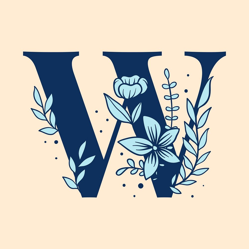 Letter W floral font typography psd