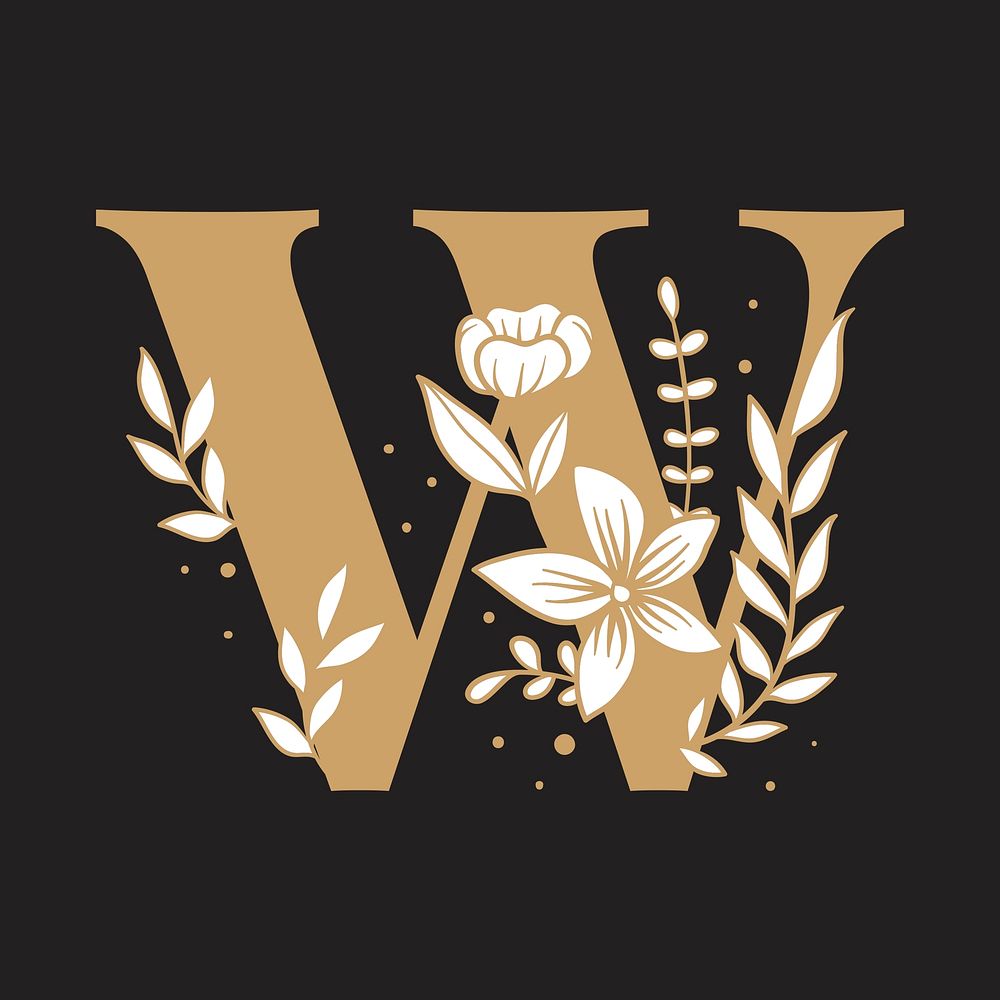 Floral letter W font typography