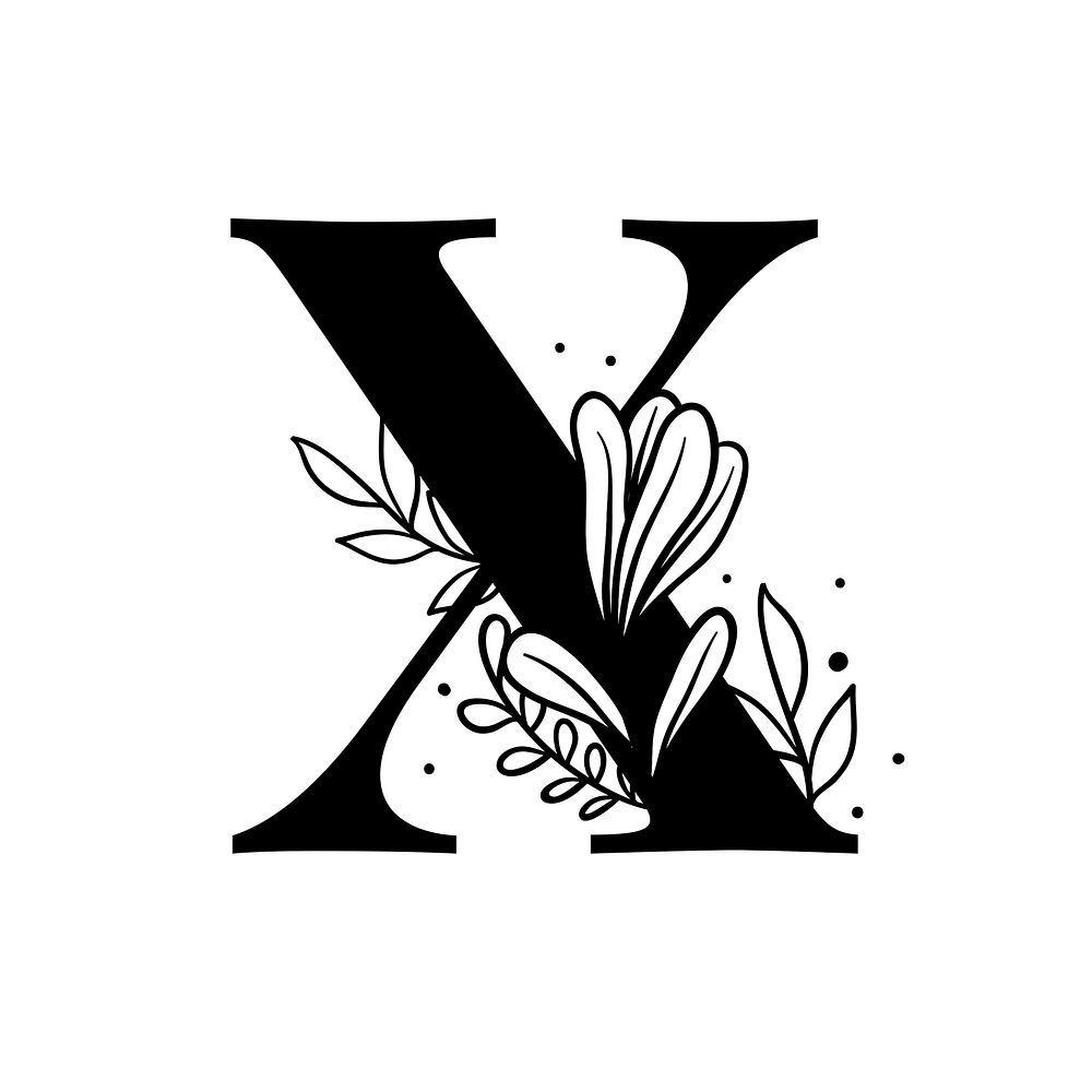 Letter X script psd floral alphabet