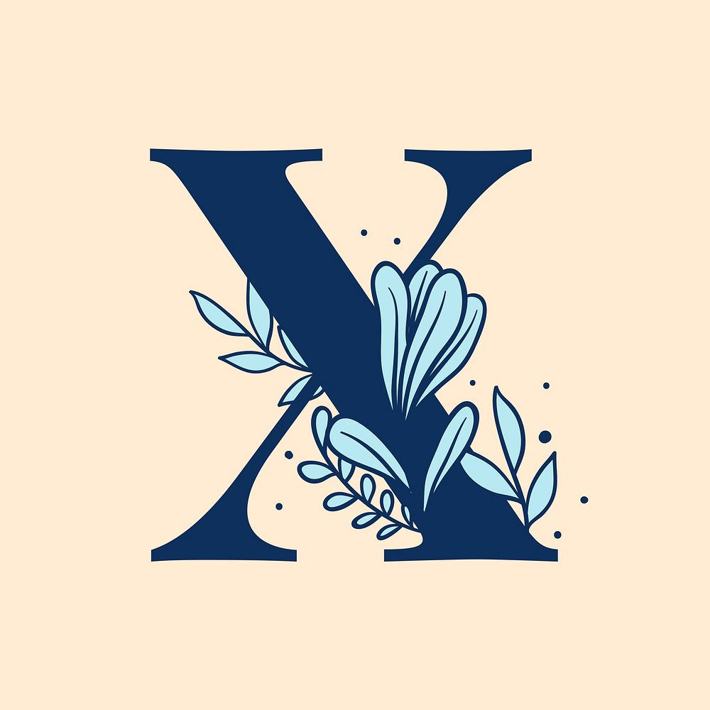 Letter X floral font typography psd
