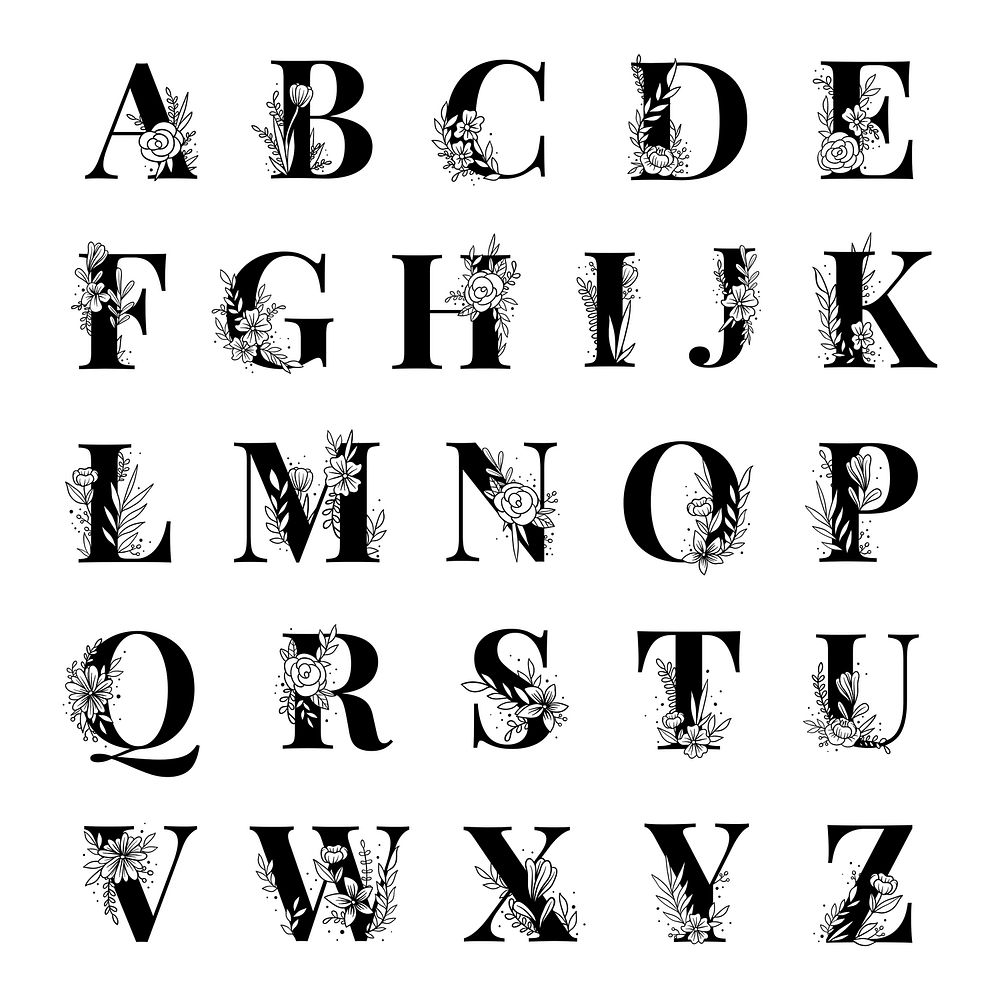 Floral alphabet font typography  set