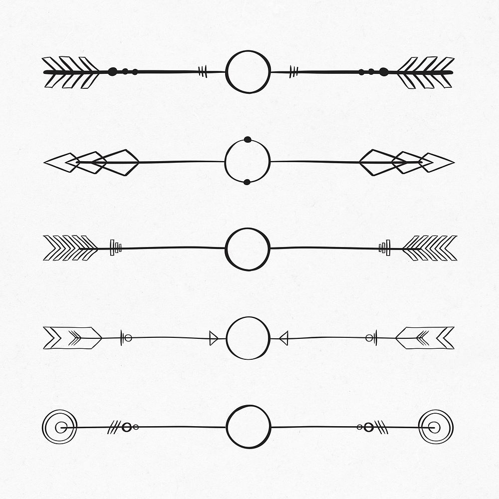 Doodle arrow divider hand drawn ornamental bohemian style set