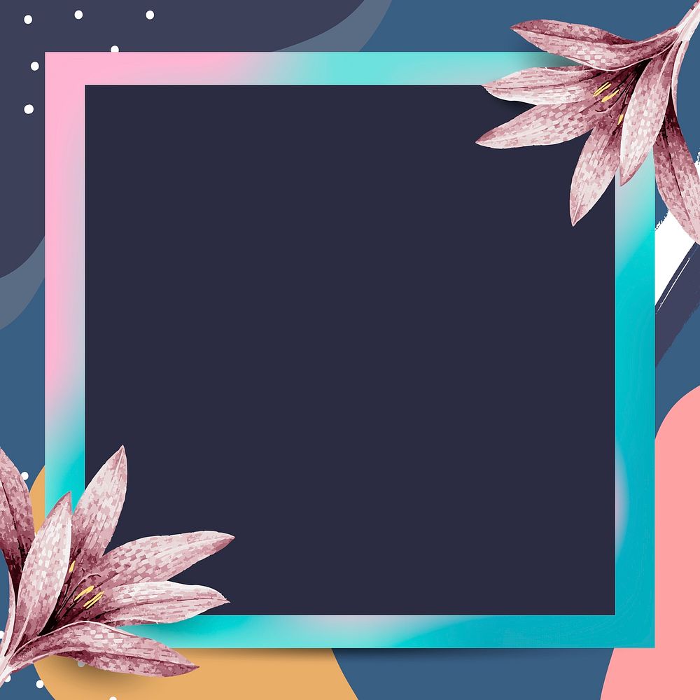 Colorful square leafy Memphis frame vector