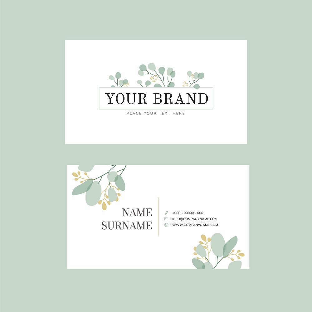 Business card template vector leafy style set