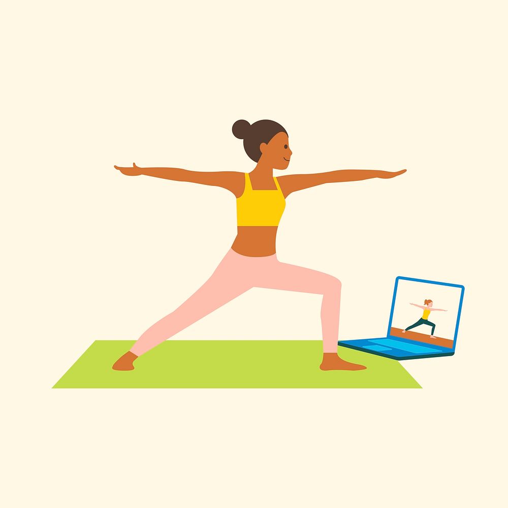 Online yoga class character flat graphic