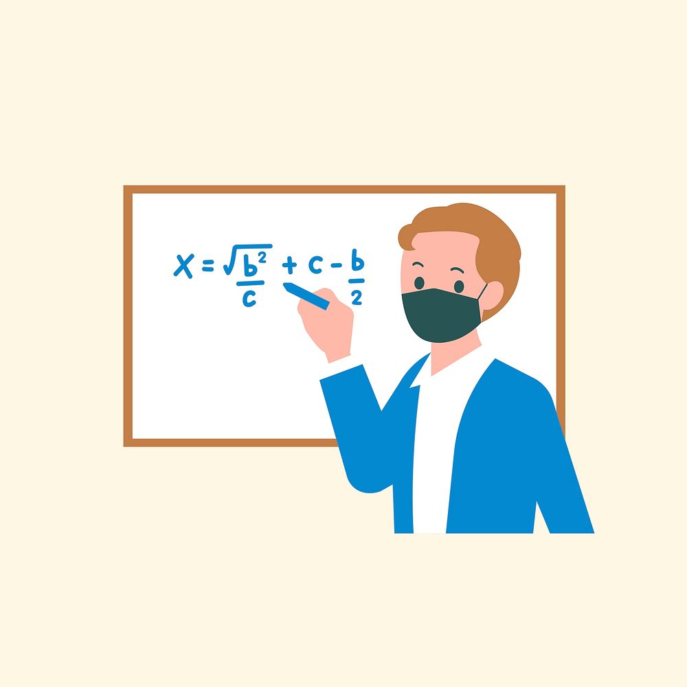 Teaching mathematics class psd in the new normal character flat graphic