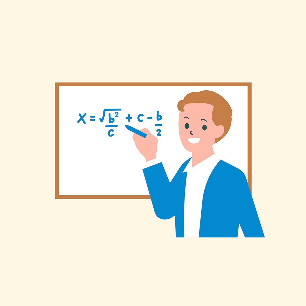 Teaching mathematics class psd character flat graphic