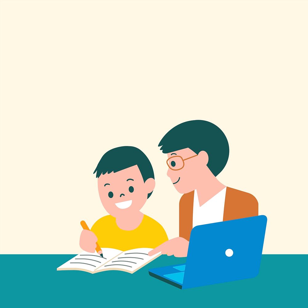 Online class background boy studying with parent flat graphic