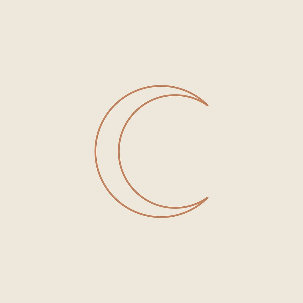 Celestial young moon monoline on beige background